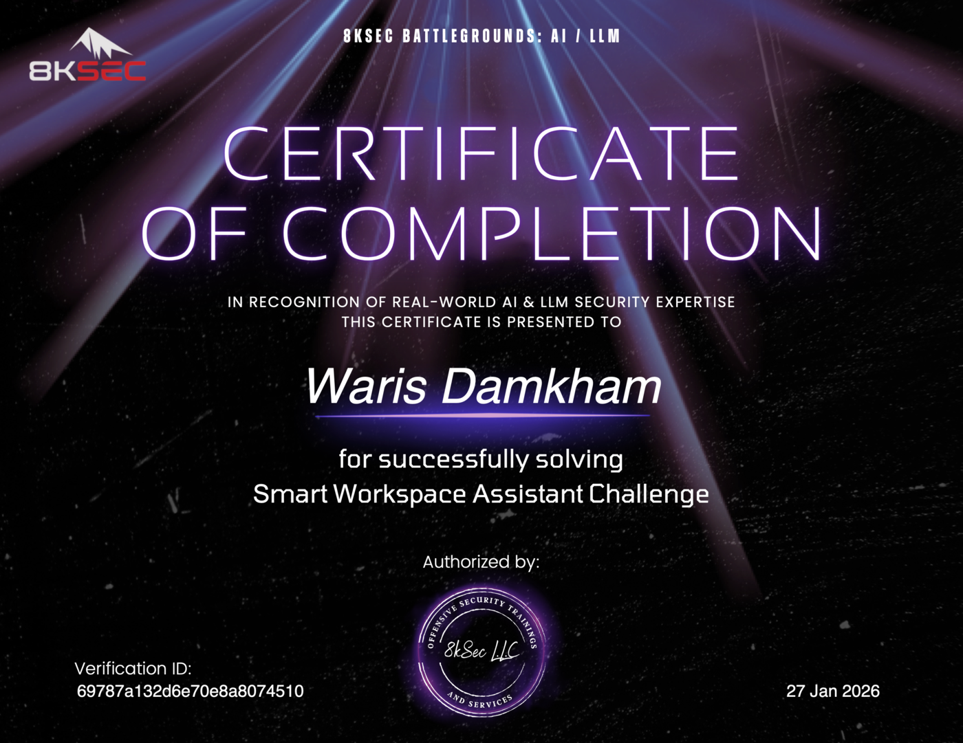 Smart Workspace Assistant certificate